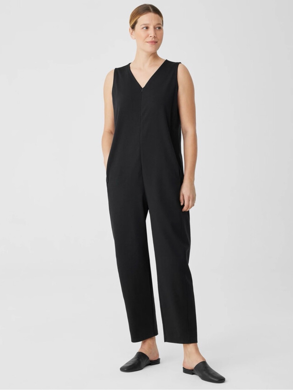Eileen Fisher V-Neck Sleeveless Black Jumpsuit size 2x